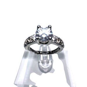 Cubic Zirconia Moissanite Silver Tone Adjustable Ring